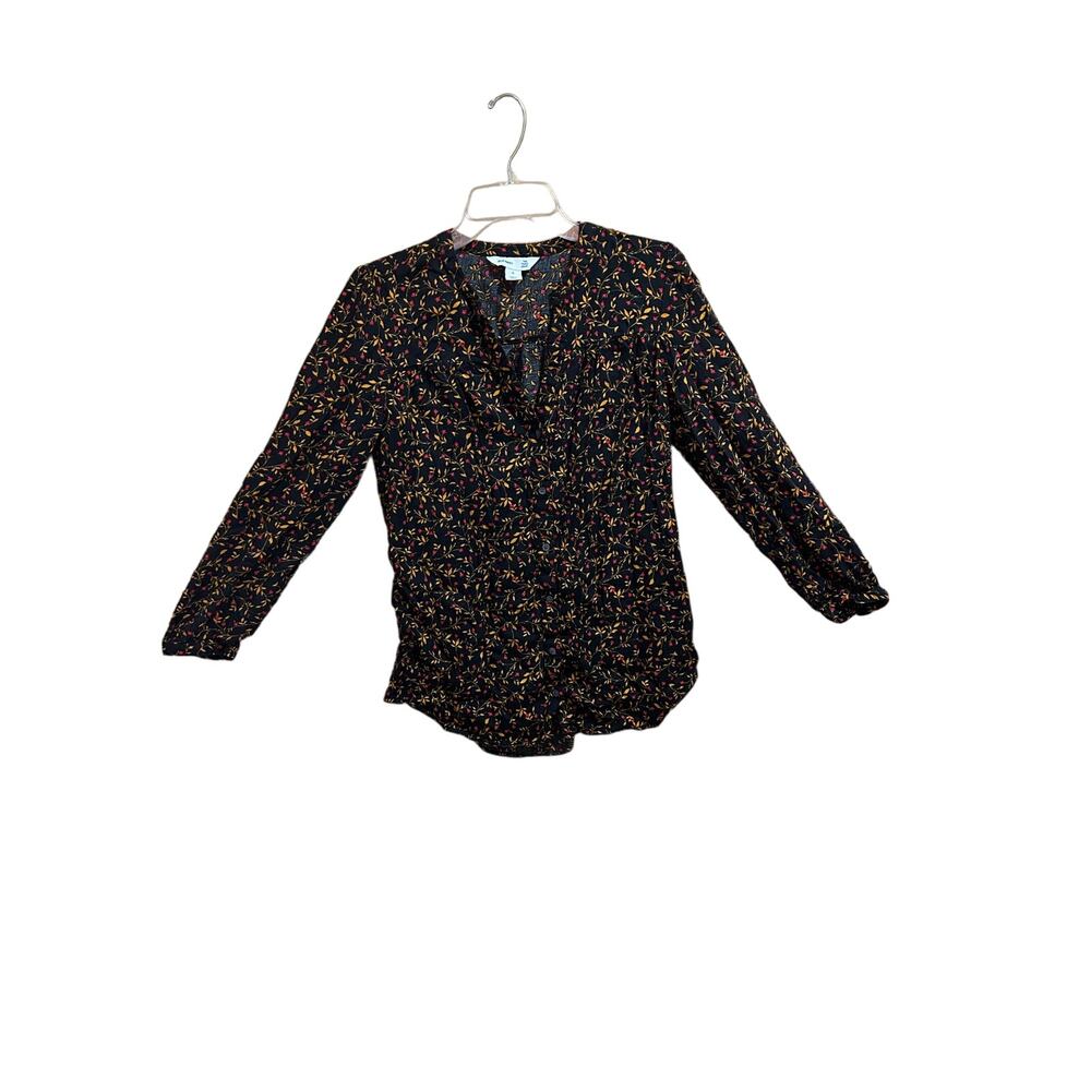Old Navy The Tunic Shirt Black with Flowers and Leaves - Women’s M